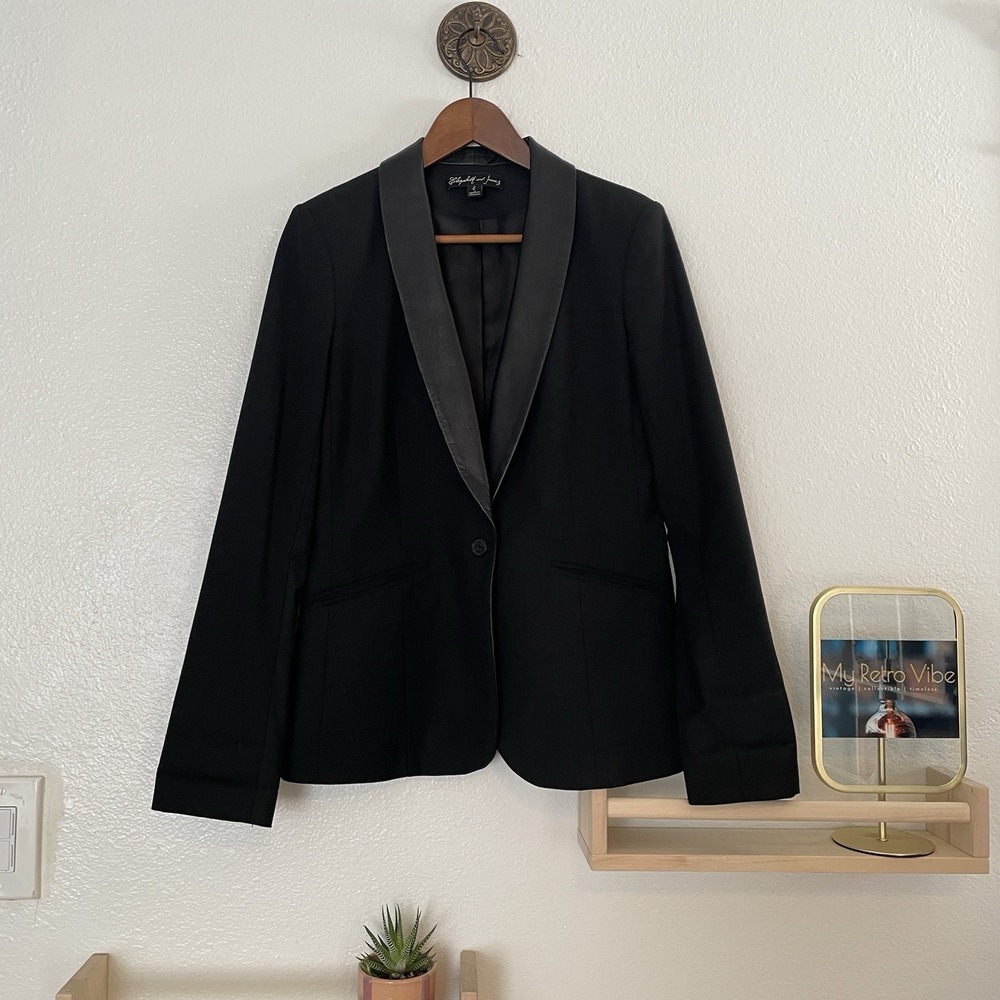 Elizabeth and James‎ Black Leather Trimmed Blazer Size 6